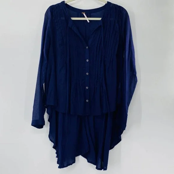 Free People Sisters of the Moon Pleated Button Front High Low Purple Top Size XS - Picture 2 of 13